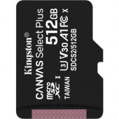 Kingston Canvas Select Plus 512 GB Class 10/UHS-I (U3) microSDXC - 100 MB/s Read - 85 MB/s Write - Lifetime Warranty SDCS2/512GBSP