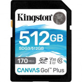 Kingston Canvas Go! Plus 512 GB Class 10/UHS-I (U3) SDXC - 170 MB/s Read - 90 MB/s Write SDG3/512GB