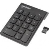 Manhattan Numeric Wireless Keypad, 18 Keys - USB, Wireless, 18 Full-Size Keys, Black 178846