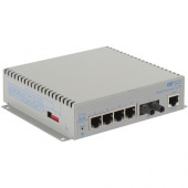 Omnitron Systems OmniConverter Managed Gigabit, MM ST, RJ-45, Ethernet Fiber Switch - 4 x 10/100/1000BASE-T, 1 x 1000BASE-X, DC Power, 5 Year Warranty 2820-0-14-9Z