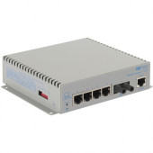 Omnitron Systems OmniConverter Managed Gigabit, MM ST, RJ-45, Ethernet Fiber Switch - 4 x 10/100/1000BASE-T, 1 x 1000BASE-X, DC Power, 5 Year Warranty 2821-1-14-9Z
