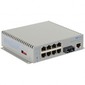 Omnitron Systems OmniConverter Managed Gigabit PoE+, SM SC, RJ-45, Ethernet Fiber Switch - 8 x 10/100/1000BASE-T, 1 x 1000BASE-X, DC Power, 5 Year Warranty 2823-2-18-9W