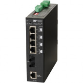 Omnitron Systems RuggedNet Managed Ruggedized Industrial Gigabit, MM ST, RJ-45, Ethernet Fiber Switch - 4 x 10/100/1000BASE-T, 1 x 1000BASE-X, 2xDC Power, 5 Year Warranty 2840-0-14-2Z