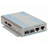 Omnitron Systems iConverter Dual-Channel 10/100/1000 Gigabit Ethernet Fiber Media Converter Switch SFP - 2 x 10/100/1000BASE-T; 2 x 100/1000BASE-X (SFP); Wall-Mount Standalone; US AC Powered; Lifetime Warranty 8484-4-D