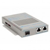 Omnitron Systems OmniConverter 10/100 PoE+ Ethernet Fiber Media Converter Switch RJ45 SFP Wide Temp - 2 x 10/100BASE-T; 1 x 100BASE-X (SFP); US AC Powered; Lifetime Warranty - RoHS, WEEE Compliance 9339-0-21W
