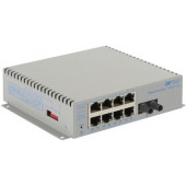 Omnitron Systems OmniConverter Unmanaged Gigabit PoE+, MM ST, RJ-45, Ethernet Fiber Switch - 8 x 10/100/1000BASE-T, 1 x 1000BASE-X, AC Power, 5 Year Warranty 9440-0-18-1
