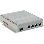 Omnitron Systems OmniConverter Unmanaged Gigabit PoE+, SFP, RJ-45, Ethernet Fiber Switch - 4 x 10/100/1000BASE-T, 1 x 1000BASE-X, DC Power, 5 Year Warranty 9459-0-14-9Z