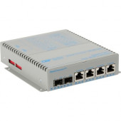 Omnitron Systems OmniConverter GPoE+/SX 4x PoE+ 2x SFP US AC Powered - Network (RJ-45) - 4x PoE+ (RJ-45) Ports - Multi-mode, Single-mode - Gigabit Ethernet - 1000Base-SX/LX, 1000Base-BX, 1000Base-BX-D, 1000Base-LX/SX, 1000Base-BX10-U, 1000Base-BX-U, 1000B