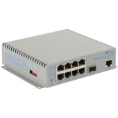 Omnitron Systems OmniConverter Managed Gigabit PoE+, SFP, RJ-45, Ethernet Fiber Switch - 8 x 10/100/1000BASE-T, 1 x 1000BASE-X, DC Power, 5 Year Warranty 9539-0-18-9W