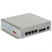 Omnitron Systems OmniConverter Managed Gigabit PoE+, 2xSFP, RJ-45, Ethernet Fiber Switch - 4 x 10/100/1000BASE-T, 2 x 1000BASE-X, AC Power, 5 Year Warranty 9539-0-24-1