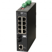 Omnitron Systems RuggedNet Managed Industrial Gigabit PoE+, SM ST, RJ-45, Ethernet Fiber Switch - 8 x 10/100/1000BASE-T, 1 x 1000BASE-X, 2xDC Power, 5 Year Warranty 9541-1-18-2Z