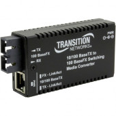 TRANSITION NETWORKS Mini M/E-PSW-FX-02(SM) Media Converter - 1 x Network (RJ-45) - 1 x SC Ports - 10/100Base-TX, 100Base-FX - Wall Mountable, External - TAA Compliance M/E-PSW-FX-02(SM)-NA