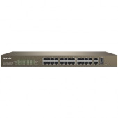 Tenda TEF1226P 24-Port 10/100 Mbps+2 Gigabit Web Smart POE Switch w/ 370W Output - 24 Ports - 2 Layer Supported - Modular - Twisted Pair, Optical Fiber - 3 Year Limited Warranty TEF1226P