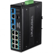 Trendnet 10-Port Hardened Industrial Unmanaged Gigabit PoE ++ DIN-Rail Switch, 4 Gigabit PoE++ Ports, 4 Gigabit PoE+, 2 Gigabit Share Ports SFP or RJ-45, 360W Power Budget, Black, TI-BG104 - 10 Ports - Manageable - Gigabit Ethernet - 1000Base-T, 1000Base-