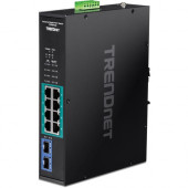 Trendnet 10-Port Industrial Gigabit PoE+ Switch, Extreme Temperature Range -20&deg; - 65&deg;C (-4&deg; - 149&deg;F), DINRail Switch, 50-55V DC, 8 x Gigabit PoE+ Ports, 2 x Gigabit SFP Slots, TI-PGM102, Black - 8 Ports - Gigabit Ethernet -