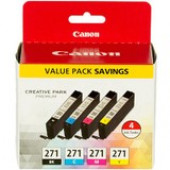 Canon (CLI-271) 4-Color (BK/CMY) Ink Cartridge Value Pack - TAA Compliance 0390C005