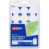 Avery &reg; Mailing Seals, Permanent Adhesive, Clear, 1" Diameter, 480 Labels (5248) - Permanent Adhesive - 1" Diameter - Round - Laser, Inkjet - Clear - Paper - 15 / Sheet - 32 Total Sheets - 480 Total Label(s) - TAA Compliance 05248