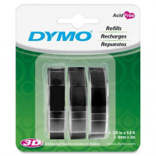 Newell Rubbermaid Dymo 1741670 Glossy Embossing Tape - 3/8" Width x 117 3/5" Length - Rectangle - Black - Vinyl - 3 / Pack 1741670