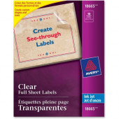 Avery &reg; Shipping Labels, Permanent Adhesive, Matte Frosted Clear, 8-1/2" x 11", 10 Labels (18665) - Permanent Adhesive - 8 1/2" Width x 11" Length - Rectangle - Inkjet - Clear - 1 / Sheet - 10 / Pack - TAA Compliance 18665