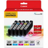 Canon CLI-281 Ink Cartridge/Paper Kit Combo Pack - Black, Cyan, Magenta, Yellow - Inkjet - TAA Compliance 2091C006