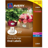 Avery &reg; Glossy Print-to-the-Edge Oval Labels - Permanent Adhesive - 1 1/2" Width x 2 1/2" Length - Oval - Laser, Inkjet - White - 18 / Sheet - 180 / Pack - TAA Compliance 22804
