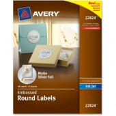 Avery &reg; Matte Embossed Foil Round Labels - Permanent Adhesive - 2" Diameter - Circle - Inkjet - Silver - 12 / Sheet - 120 / Pack - TAA Compliance 22824