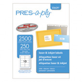 Avery PRES-a-ply 2" x 4", White Laser, 10 Labels/Sheet (250 Sheets/Box) (Interchangeable with # 5963, Maco# ML-1000B) - TAA Compliance 30609