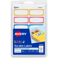 Avery &reg; Durable Labels for Kids'' Gear, Permanent Adhesive, Assorted Border Colors, Handwrite, 3/4" x 1-3/4" , 60 Labels (41442) - Permanent Adhesive - 0.75" Height x 1.75" Width - Rectangle - Blue, Orange, Yell