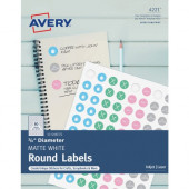 Avery &reg; Round Labels, Print to the Edge, Matte, &#194;&#190;" Diameter, Pack of 800 (4221) - Permanent Adhesive - 3/4" Diameter - Round - Laser, Inkjet - White - 80 / Sheet - 800 Total Label(s) - 800 / Pack - TAA Compliance 4221