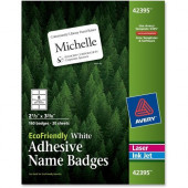 Avery &reg; EcoFriendly Adhesive Name Badge Labels, 2-1/3" x 3-3/8", White, Permanent, 160 Badges (42395) - Permanent/Water Based Adhesive - 2 21/64" Width x 3 3/8" Length - Rectangle - Inkjet, Laser - White - Paper - 8 / Sheet - 1