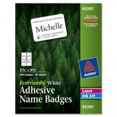 Avery &reg; EcoFriendly Adhesive Name Badges, 2-1/3" x 3-3/8", 400 Badges (45395) - 2 3/8" Width x 3 21/64" Length - Rectangle - Laser, Inkjet - White - 8 / Sheet - 400 / Box - FSC, TAA Compliance 45395