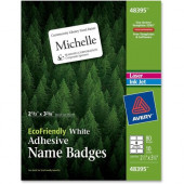 Avery &reg; EcoFriendly Adhesive Name Badges, 2-1/3" x 3-3/8", 80 Badges (48395) - Permanent/Water Based Adhesive - 2 21/64" Width x 3 3/8" Length - Rectangle - Laser, Inkjet - White - 8 / Sheet - 80 / Pack - TAA Compliance 48395