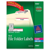 Avery &reg; TrueBlock(R) File Folder Labels, Sure Feed(TM) Technology, Permanent Adhesive, Red, 2/3" x 3-7/16", 1,500 Labels (5066) - Permanent Adhesive - 21/32" Width x 3 7/16" Length - Rectangle - Laser, Inkjet - Red - 30 / Sheet