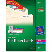 Avery &reg; TrueBlock(R) Permanent File Folder Labels with Sure Feed(TM), 2/3" x 3-7/16", 750 Assorted Labels (5266) - Permanent Adhesive - 21/32" Width x 3 7/16" Length, 21/64" Length - Rectangle - Laser, Inkjet - Red, Blue, 