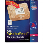Avery &reg; WeatherProof(TM) Mailing Labels, TrueBlock(R), Permanent Adhesive, 3-1/3" x 4", 300 Labels (5524) - Permanent Adhesive - 3 21/64" Width x 4" Length - Rectangle - Laser - White - Polyester - 6 / Sheet - 300 / Pack - TAA 