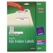 Avery &reg; TrueBlock(R) File Folder Labels, Sure Feed(TM) Technology, Permanent Adhesive, Purple, 2/3" x 3-7/16", 750 Labels (5666) - Permanent Adhesive - 21/32" Width x 3 7/16" Length - Rectangle - Laser, Inkjet - Purple - 30 / S