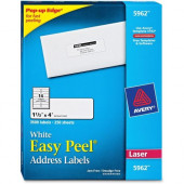 Avery &reg; Easy Peel(R) Address Labels, Sure Feed(TM) Technology, Permanent Adhesive, 1-1/3" x 4", 3,500 Labels (5962) - Permanent Adhesive - 4" Width x 1 1/3" Length - Rectangle - Laser - White - 14 / Sheet - 3500 / Box - FSC, TA