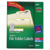 Avery &reg; TrueBlock(R) File Folder Labels, Sure Feed(TM) Technology, Permanent Adhesive, Yellow, 2/3" x 3-7/16", 1,500 Labels (5966) - Permanent Adhesive - 21/32" Width x 3 7/16" Length - Rectangle - Laser, Inkjet - Yellow - 30 /