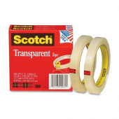 3m Scotch&reg; Transparent Tape, 1/2" x 2592" - 0.50" Width x 72 yd Length - 3" Core - Photo-safe, Non-yellowing, Transparent, Glossy - 2 / Pack - Clear - TAA Compliance 600-2P12-72