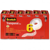 3m Scotch&reg; Transparent Tape, 3/4" x 1000" - 0.75" Width x 83.33 ft Length - 1" Core - Non-yellowing, Photo-safe, Transparent, Glossy - 6 / Pack - Clear - TAA Compliance 600K6
