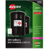 Avery &reg; UltraDuty(R) GHS Chemical Labels for Laser Printers, Waterproof, UV Resistant, 8-1/2" x 11", 50 Labels (60501) - Permanent Adhesive - 8 1/2" Width x 11" Length - Rectangle - Laser - White - Polyester Film - 1 / Sheet - 