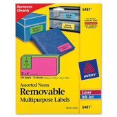 Avery &reg; Multipurpose Labels, Removable, Assorted Neon, 2 x 4 Inches, Pack of 120 (6481) - Removable Adhesive - 2" Width x 4" Length - Rectangle - Assorted - 120 / Pack - TAA Compliance 6481