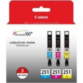 Canon (CLI-251 C/M/Y) Cyan/Magenta/Yellow Ink Combo Pack (Includes 1 Each of OEM# 6514B001, 6515B001, 6516B001) - TAA Compliance 6514B009