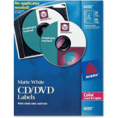 Avery &reg; CD/DVD Label, Permanent Adhesive, Print to the Edge, 30 Disc Labels and 60 Spine Labels (6692) - Permanent Adhesive Length - Circle - Laser, Inkjet - White - 2 / Sheet - 30 / Pack - TAA Compliance 6692