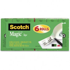 3m Scotch&reg; Magic&trade; Tape, 3/4" x 1,000", 6 Boxes/Pack, 1" Core - 0.75" Width x 83.33 ft Length - 1" Core - Writable Surface, Photo-safe - 6 / Pack - Transparent - TAA Compliance 810K6