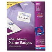 Avery &reg; Premium Personalized Name Tags - Print or Write - Removable Adhesive - 2 21/64" Width x 3 3/8" Length - Rectangle - Laser, Inkjet - White - Film - 8 / Sheet - 160 / Pack - TAA Compliance 8395