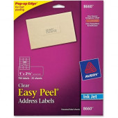 Avery &reg; Matte Clear Address Labels, Sure Feed(TM) Technology, Inkjet, 1" x 2-5/8", 750 Labels (8660) - Permanent Adhesive - 1" Width x 2 5/8" Length - Rectangle - Inkjet - Clear - 30 / Sheet - 750 / Pack - TAA Compliance 8660