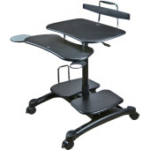 DoubleSight Displays DS-650MC Mobile Desktop Cart with Keyboard Tray and 2 Shelves - 2 Shelf - 4 Casters - Black DS-650MC