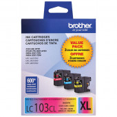 Brother High Yield C/M/Y Ink Cartridge Combo Pack (Includes 1 Each of OEM# LC103C, LC103M, LC103Y) (3 x 600 Yield) - TAA Compliance LC1033PKS