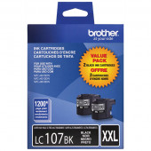 Brother Super High Yield Black Ink Cartridge Dual Pack (2 Pack of OEM# LC107BK) (2 x 1,200 Yield) - TAA Compliance LC1072PKS